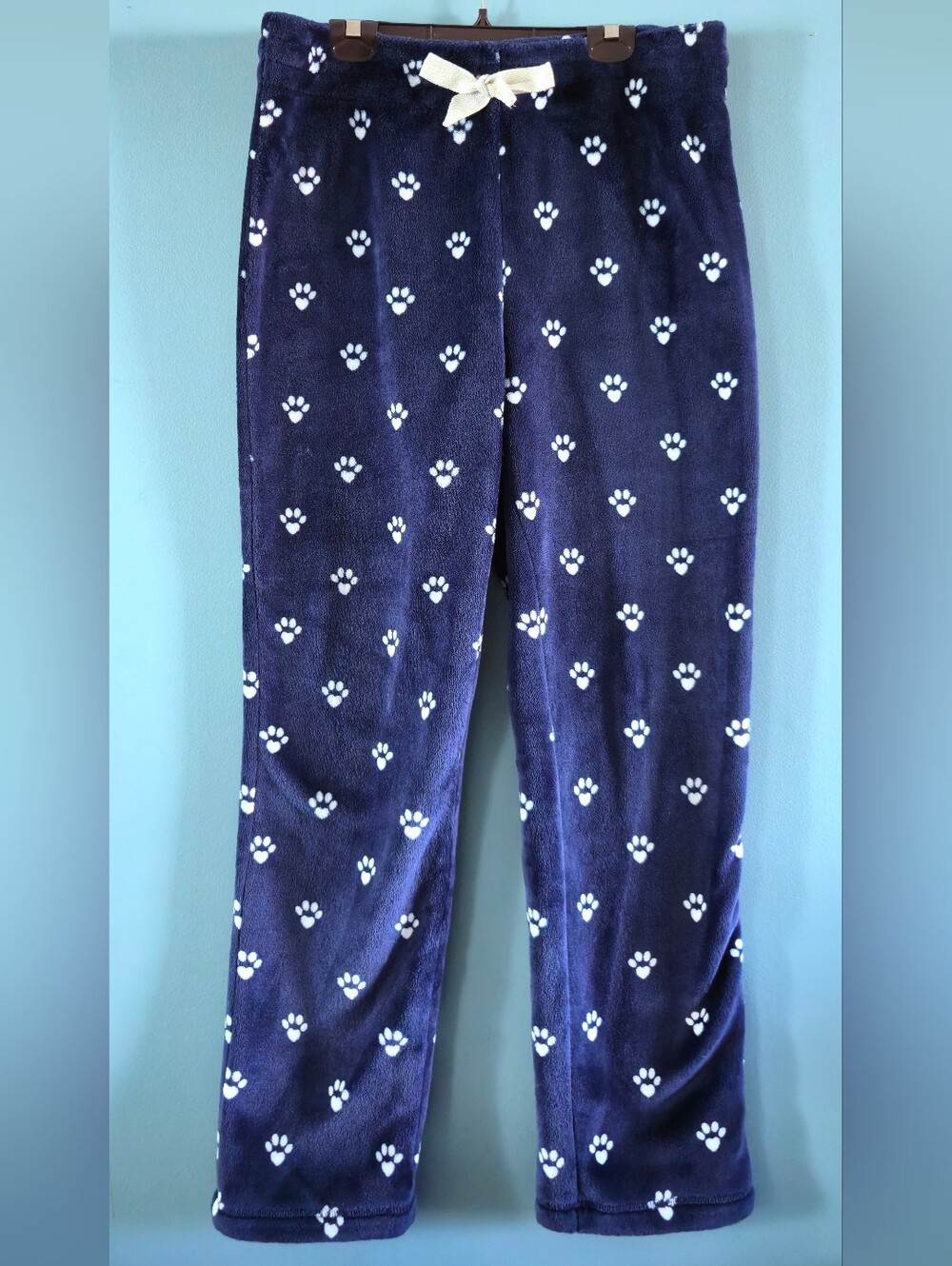 Plush Navy Blue Paw Print Fleece PJ Bottoms or Loungewear (Lg)